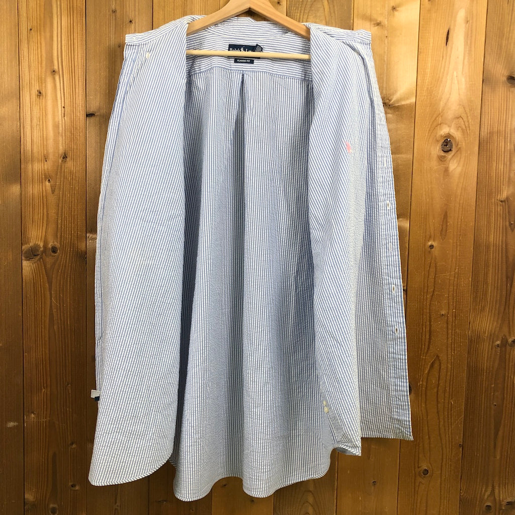 Ralph Lauren ラルフローレン CLASSIC FIT クラシックフィット 半袖シャツ シアサッカー ストライプ 古着/USED