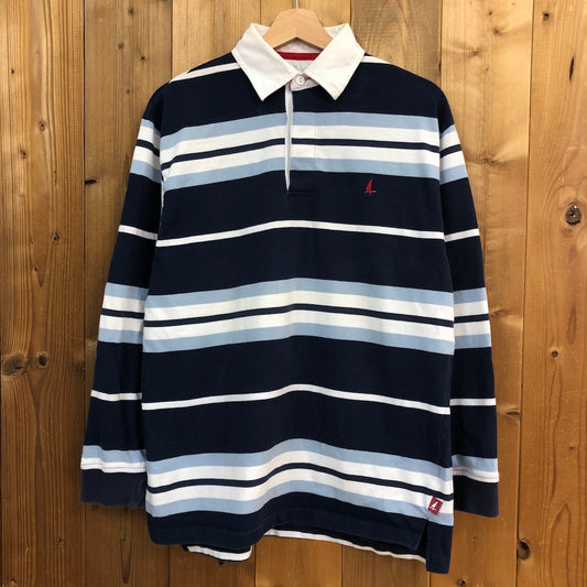 Southern Ocean サザンオーシャン ラガーシャツ 長袖 ポロシャツ ネイビー、ホワイト、ライトブルー