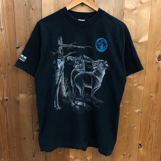 90s vintage USA製 FRUIT OF THE LOOM フルーツオブザルーム AUBERGE ELDO INN オーベルジュエルドイン プリントTシャツ 半袖 カットソー オオカミ WOLF ウルフ