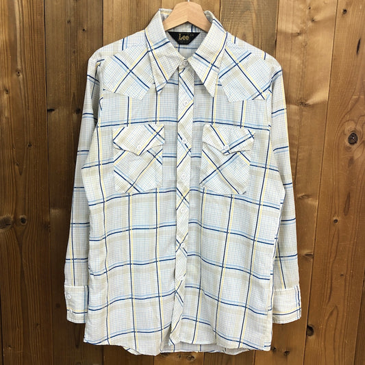 70s vintage USA製 Lee リー 長袖シャツ ウエスタンシャツ チェック ホワイト/ブルー/イエロー