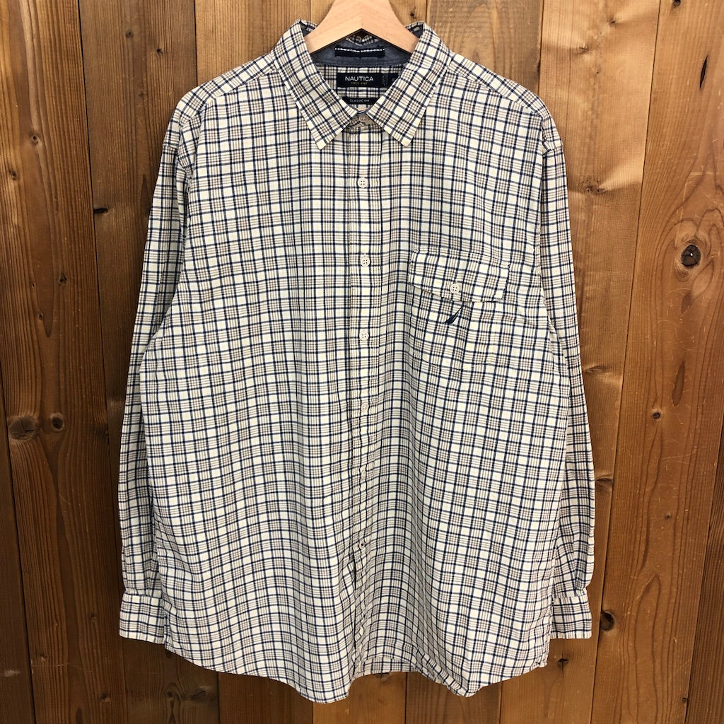 00s NAUTICA ノーティカ 長袖シャツ チェックシャツ CLASSIC FIT クラシックフィット XL イエロー・ブルー チェック柄