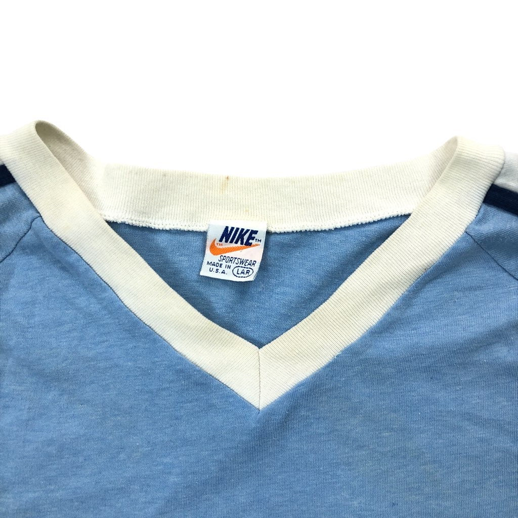 USA製 70s vintage NIKE ナイキ 半袖 Tシャツ カットソー オレンジタグ Vネック リンガーネック ワンポイント