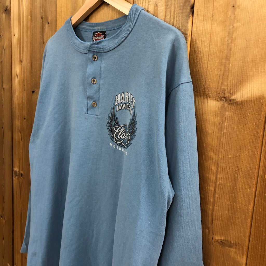 90s vintage USA製 HARLEY-DAVIDSON ハーレーダビッドソン ヘンリーネック ロングTシャツ ロンT 長袖 ウィング Las Vegas ラスベガス