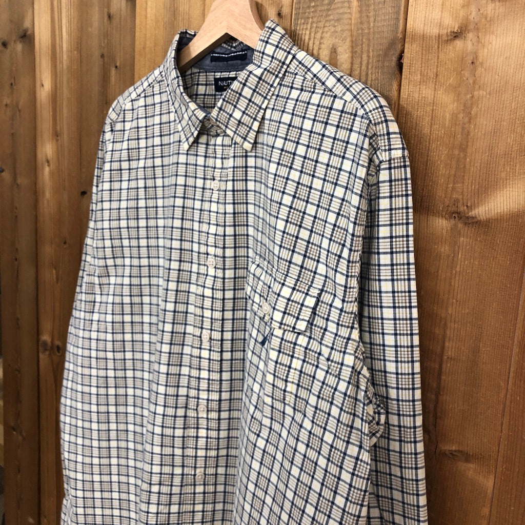 00s NAUTICA ノーティカ 長袖シャツ チェックシャツ CLASSIC FIT クラシックフィット XL イエロー・ブルー チェック柄