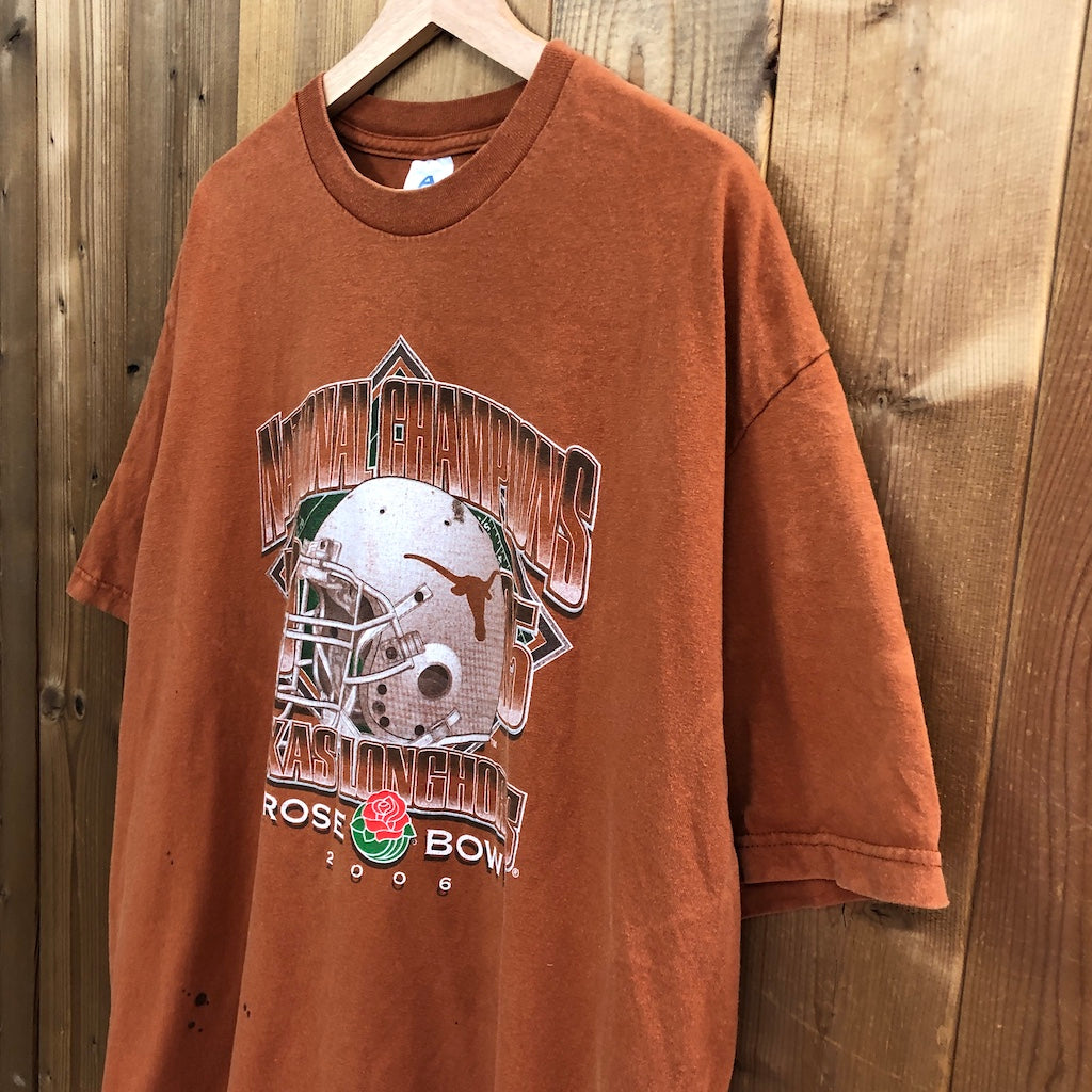 00s vintage ALSTYLE アルスタイル NATIONAL CHAMPIONS ナショナルチャンピオンズ TEXAS LONGHORNS テキサスロングホーンズ ラグビー プリントTシャツ 半袖 カットソー  2006年 オレンジ
