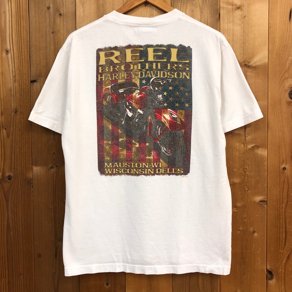 USA製 HARLEY-DAVIDSON ハーレーダビッドソン Tシャツ 半袖 カットソー ビッグプリント アメリカ 国旗 星条旗 2013年