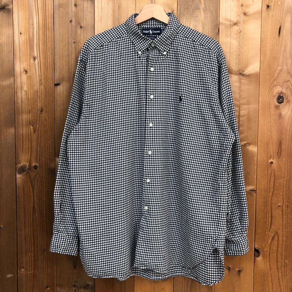 Ralph Lauren ラルフローレン 長袖シャツ MCMEEL BDシャツ ボタンダウン チェックシャツ ホワイト・ブラック チェック柄