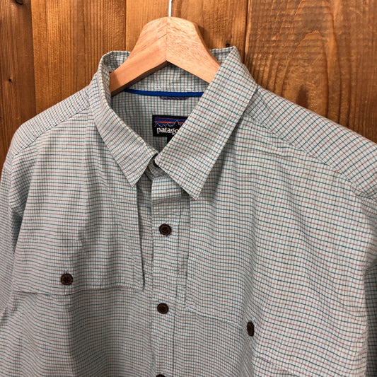 patagonia パタゴニア アイランド・ホッパーシャツ 長袖シャツ 総柄 チェック フィッシング 2016年製 ライトブルー