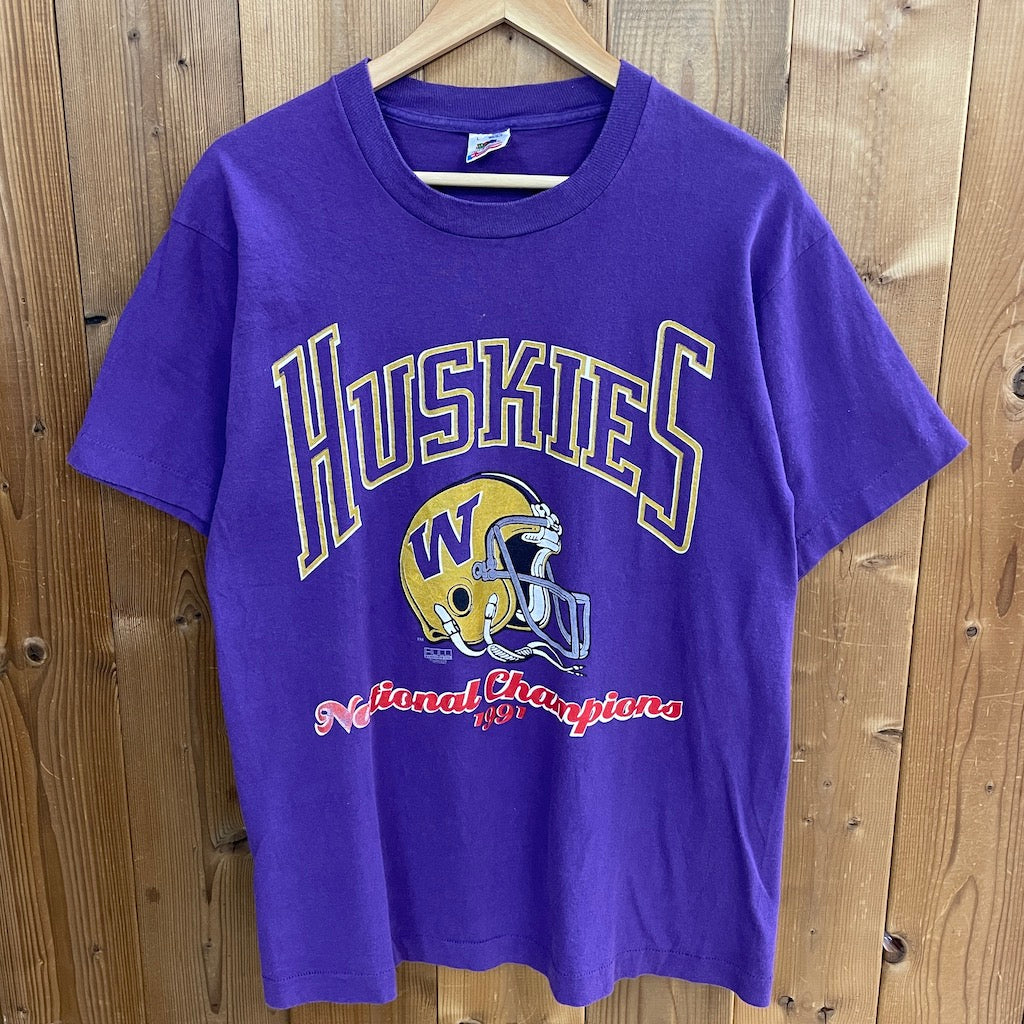 90s vintage USA製 FRUIT OF THE ROOM フルーツオブザルーム Washington Huskies football ワシントンハスキー プリントTシャツ フットボール 半袖