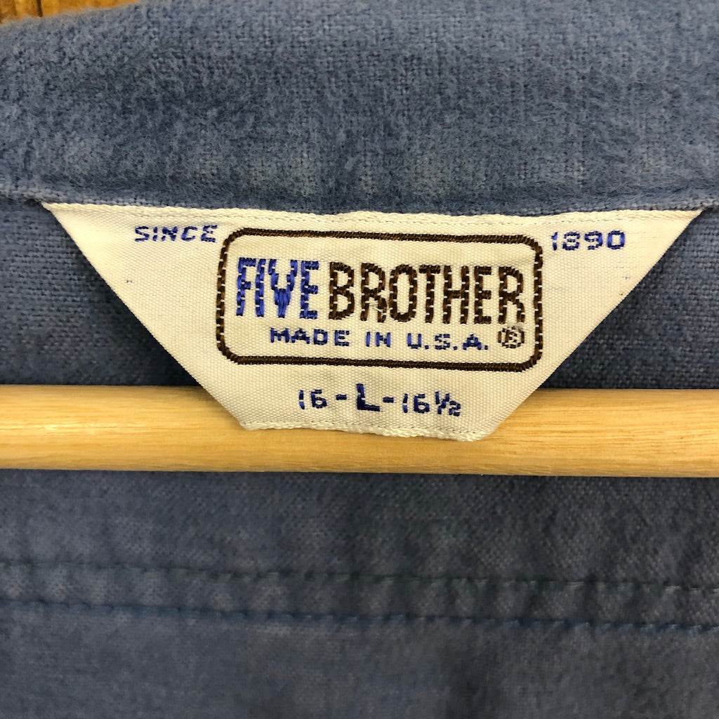 USA製 80s vintage FIVE BROTHER ファイブブラザー フランネルシャツ ネルシャツ 長袖シャツ 刺繍 ブルー