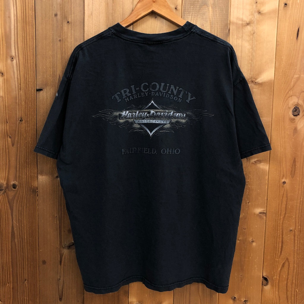 Hanes ヘインズ HARLEY-DAVIDSON ハーレーダビットソン ビッグプリント スカル プリントTシャツ 半袖 カットソー