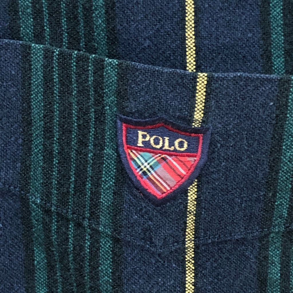 90s vintage Polo by Ralph Lauren ポロバイラルフローレン ボーダー 長袖シャツ BDシャツ ボタンダウン ネイビー/グリーン/レッド/イエロー