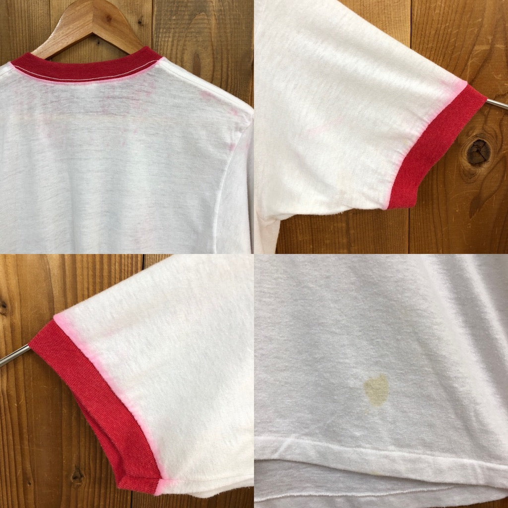 USA製 80s vintage Healthknit ヘルスニット リンガーTシャツ 半袖 カットソー ビッグプリント