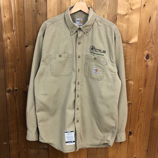 90s vintage Carhartt カーハート 長袖シャツ ワークシャツ BDシャツ ボタンダウン ベージュ