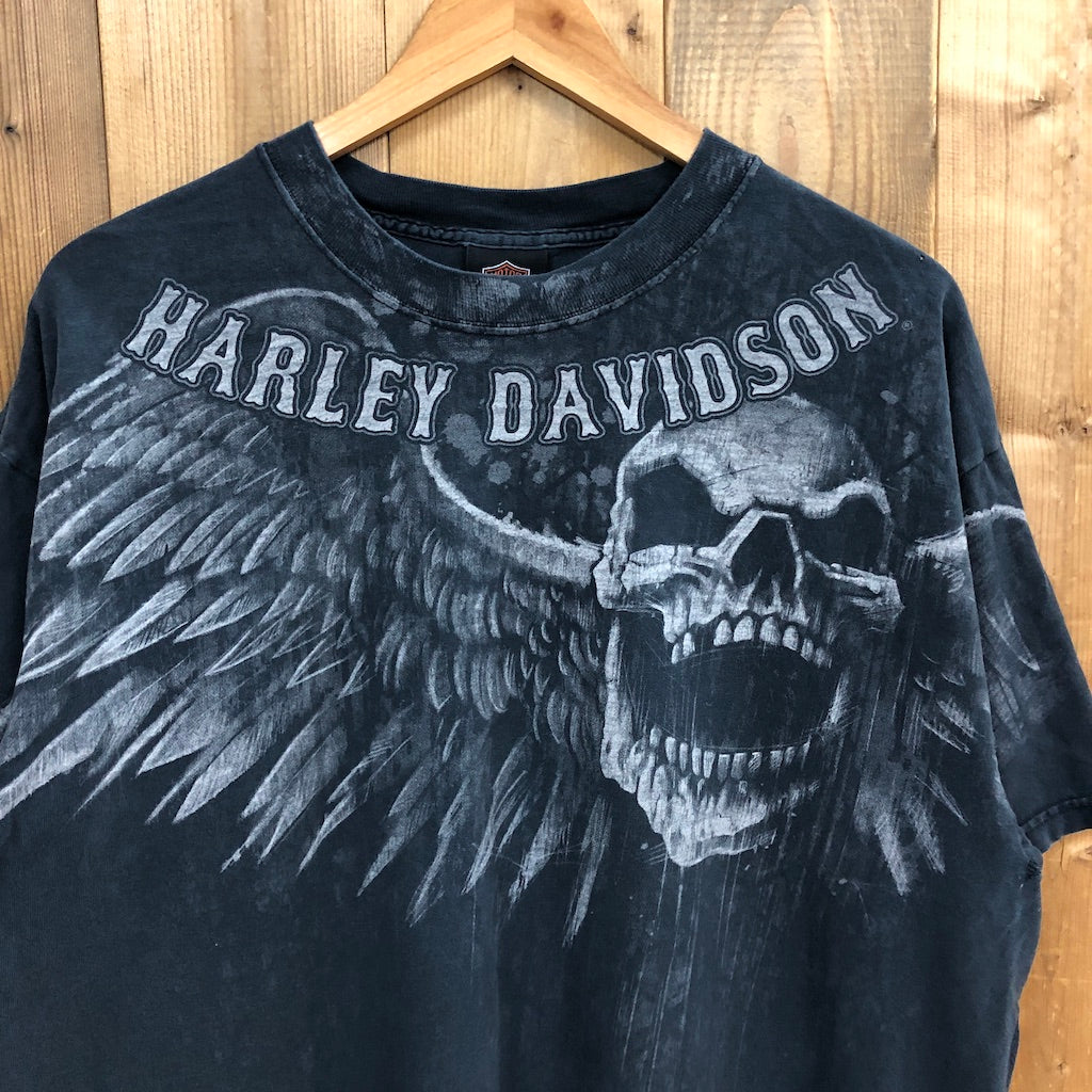 Hanes ヘインズ HARLEY-DAVIDSON ハーレーダビットソン ビッグプリント スカル プリントTシャツ 半袖 カットソー