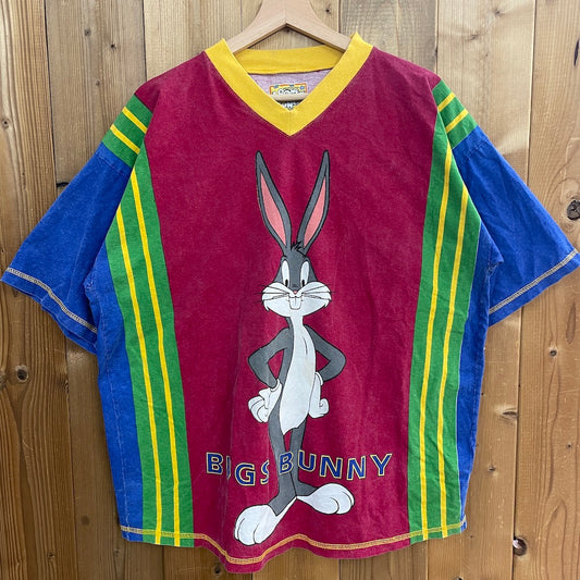 90s vintage LOONEY TUNES ルーニー・テューンズ BUGS BUNNY  バッグス・バニー Vネック キャラクター Tシャツ 半袖  ワーナー・ブラザーズ