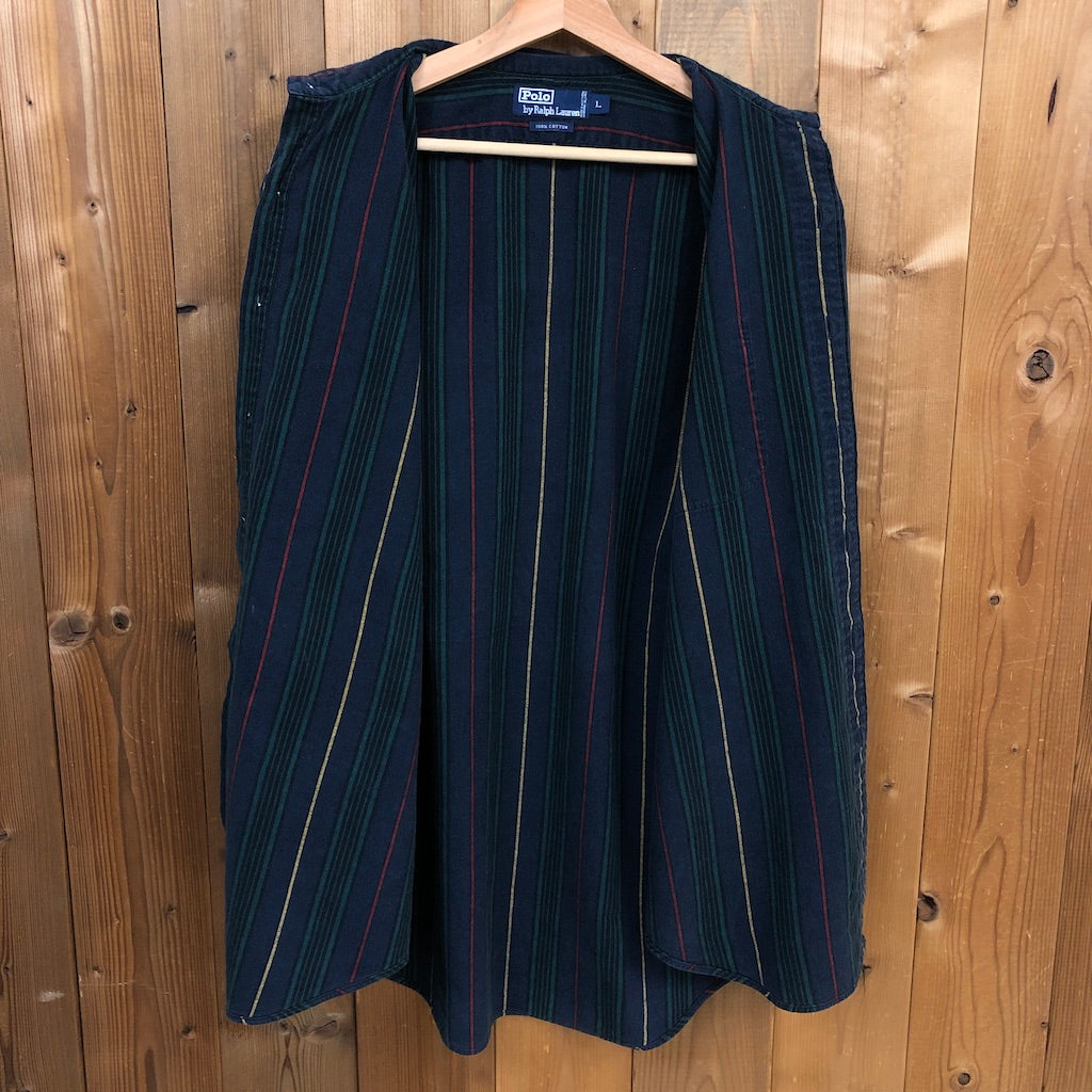 90s vintage Polo by Ralph Lauren ポロバイラルフローレン ボーダー 長袖シャツ BDシャツ ボタンダウン ネイビー/グリーン/レッド/イエロー
