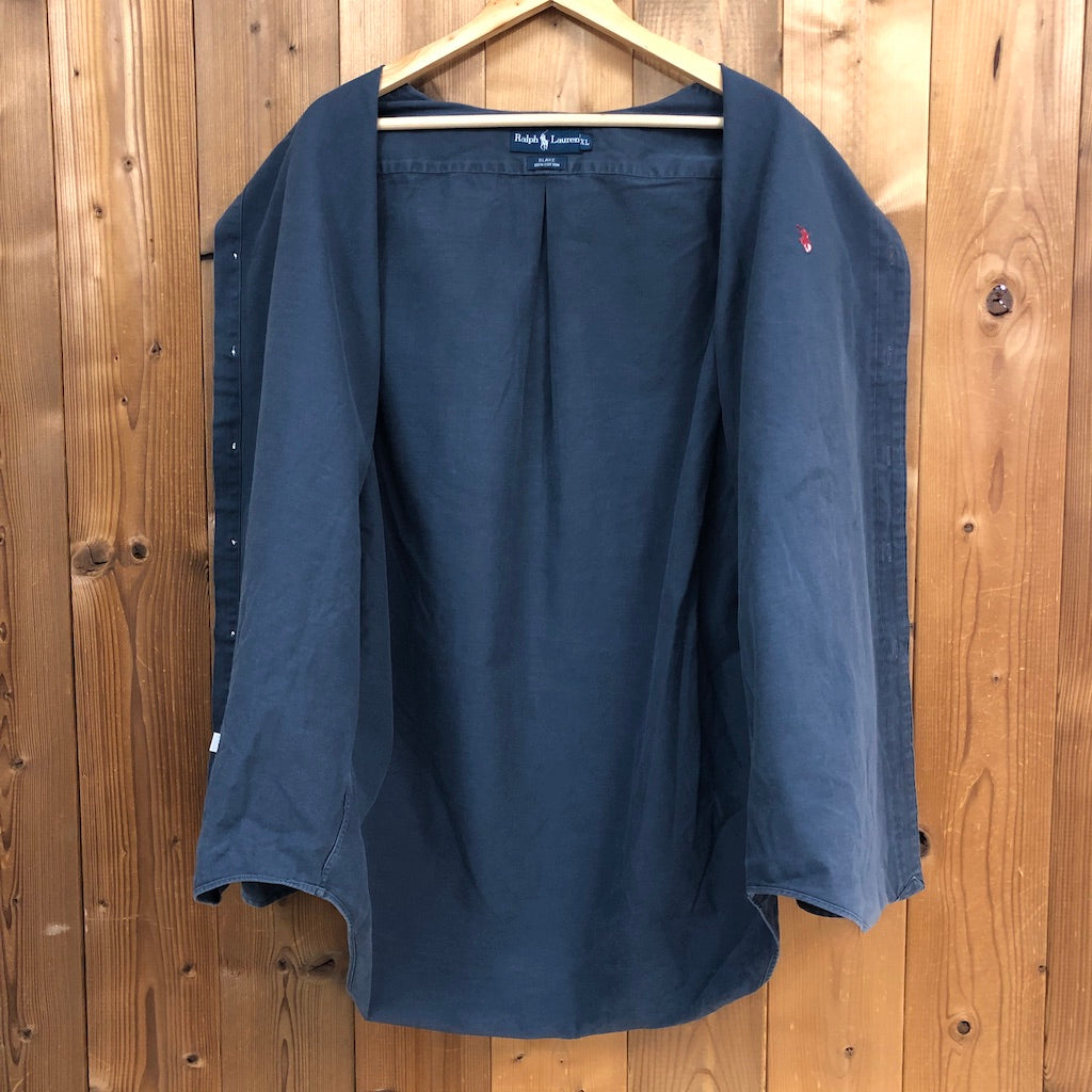 90s vintage Ralph Lauren ラルフローレン BDシャツ ボタンダウン 長袖シャツ ワンポイント刺繍 ネイビー