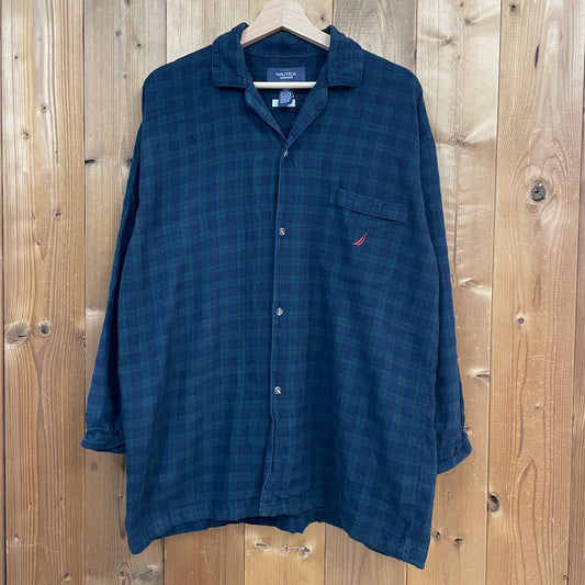 NAUTICA SLEEP WEAR ノーティカスリープウェア 長袖シャツ パジャマシャツ チェック柄 ダークネイビー、グリーン