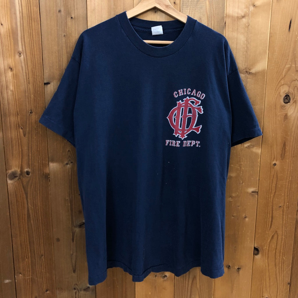 90s vintage USA製 FRUIT OF THE LOOM フルーツオブザルーム CHICAGO FIRE DEPT シカゴ市消防局 プリントTシャツ 半袖 カットソー