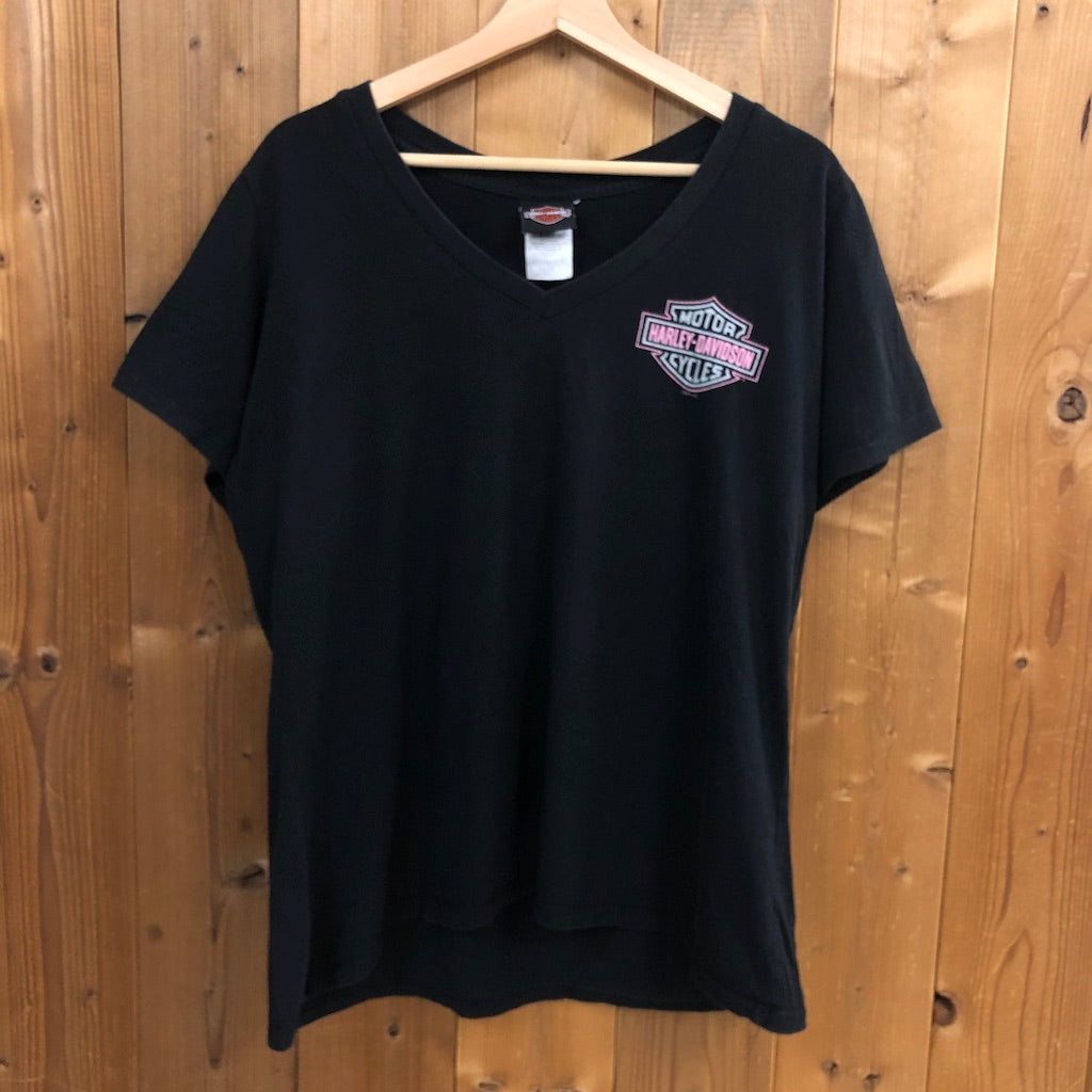 USA製 HARLEY-DAVIDSON ハーレーダヴィッドソン レディース Vネック プリントTシャツ 半袖 カットソー 2012年