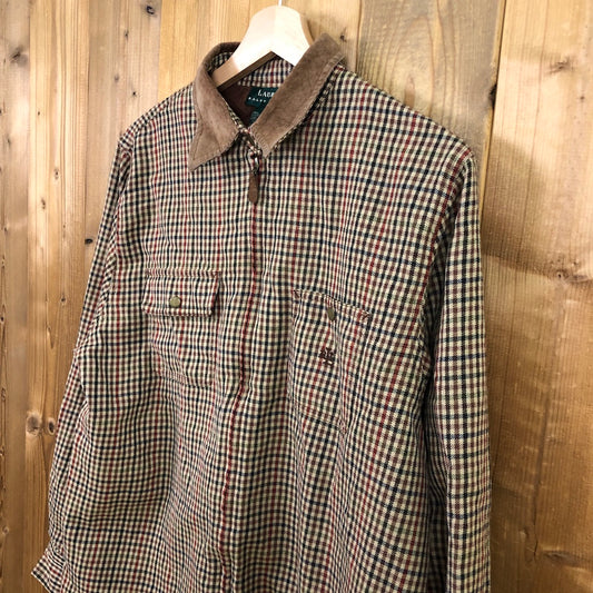 90s vintage Ralph Lauren ラルフローレン 長袖シャツ ウール 襟レザー フルジップ