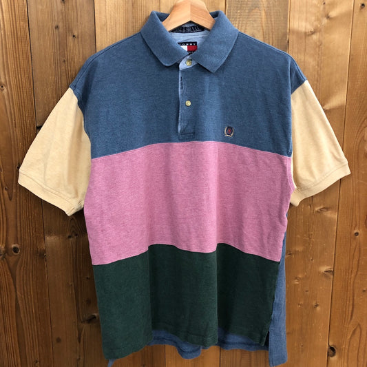 TOMMY HILFIGER トミーヒルフィガー ポロシャツ ボーダー 半袖 ワンポイント 刺繍 バイカラー