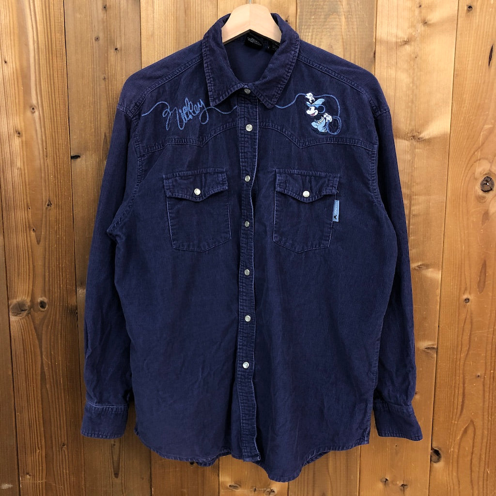 90s vintage Disney ディズニー MICKEY UNLIMIITED ミッキー アンリミテッド 長袖シャツ コーデュロイ コットン 刺繍