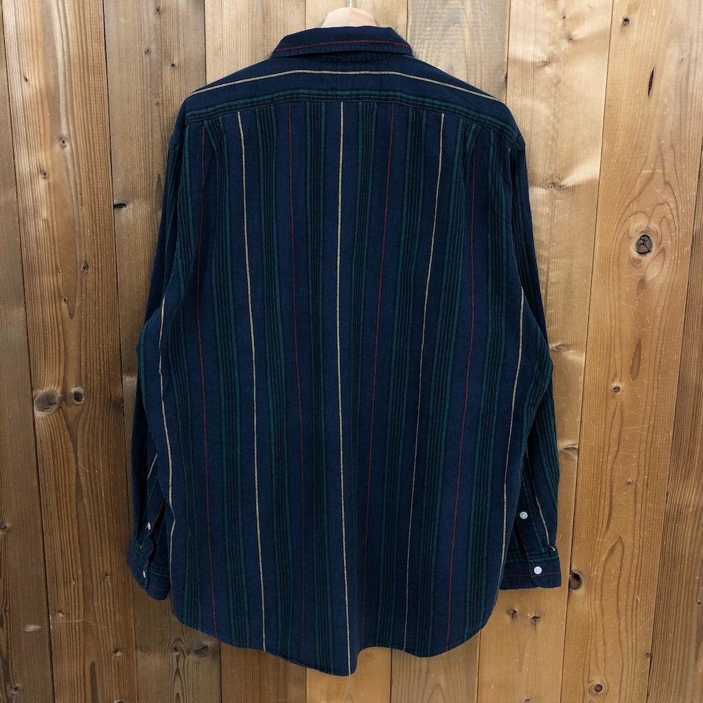 90s vintage Polo by Ralph Lauren ポロバイラルフローレン ボーダー 長袖シャツ BDシャツ ボタンダウン ネイビー/グリーン/レッド/イエロー