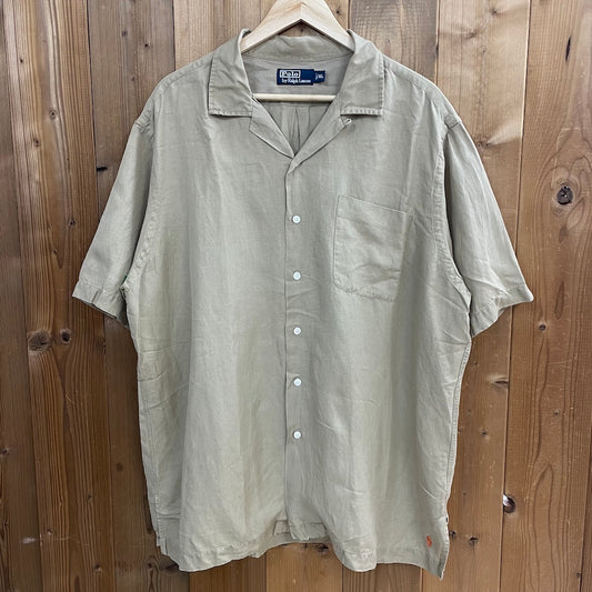90s vintage Polo by Ralph Lauren ポロバイラルフローレン  オープンカラーシャツ 半袖シャツ リネン ワンポイント 刺繍 ロゴ