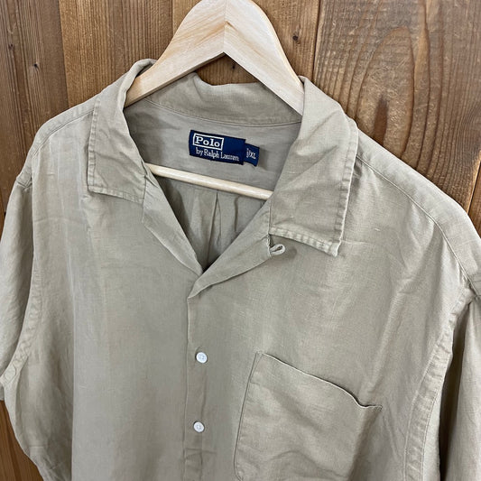 90s vintage Polo by Ralph Lauren ポロバイラルフローレン  オープンカラーシャツ 半袖シャツ リネン ワンポイント 刺繍 ロゴ