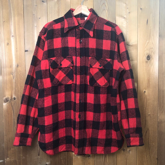 70s Sears Kings Road ウールシャツ チェック 長袖 ロングポイントカラー