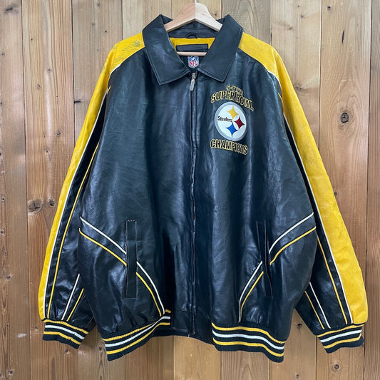 NFL SUPER BOWL スーパーボウル レザージャケット 合皮 Steelers スティーラーズ フルジップ ジップアップ