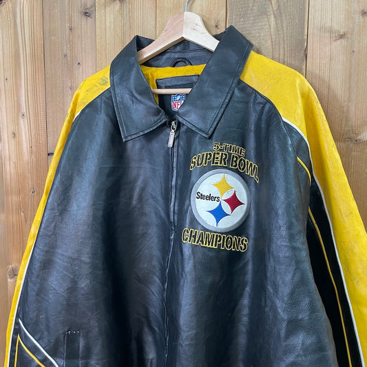 NFL SUPER BOWL スーパーボウル レザージャケット 合皮 Steelers スティーラーズ フルジップ ジップアップ