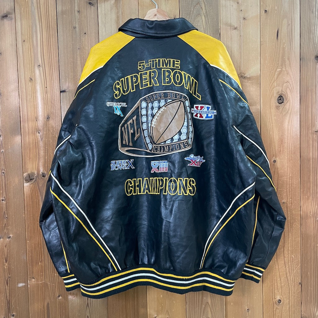 NFL SUPER BOWL スーパーボウル レザージャケット 合皮 Steelers スティーラーズ フルジップ ジップアップ