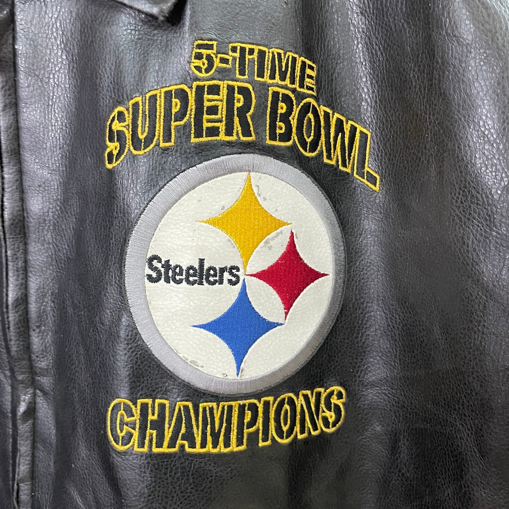 NFL SUPER BOWL スーパーボウル レザージャケット 合皮 Steelers スティーラーズ フルジップ ジップアップ