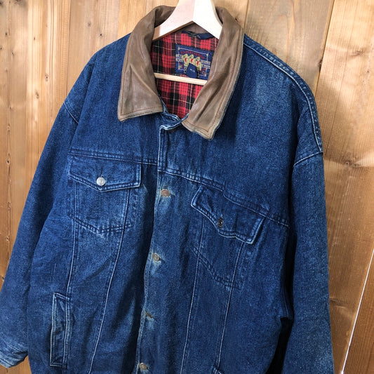 80s vintage Ralph Lauren ラルフローレン CHAPS チャップス 中綿 デニムジャケット レザージップアップ フルジップ