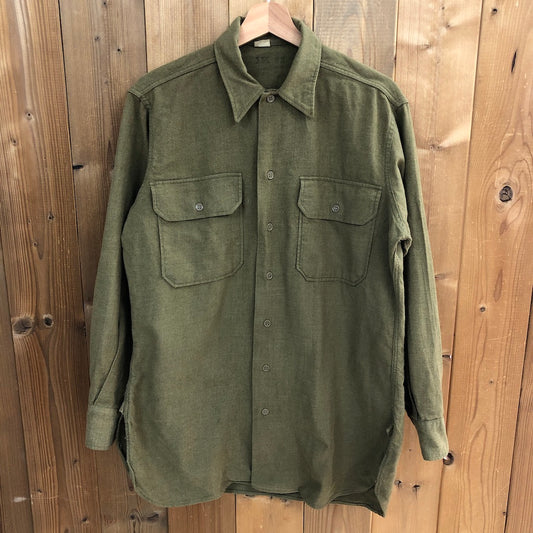 50s vintage U.S.ARMY アメリカ軍 ウールシャツ ミリタリーシャツ フラップ付き胸ポケット 長袖