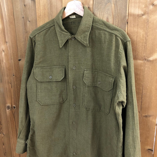 50s vintage U.S.ARMY アメリカ軍 ウールシャツ ミリタリーシャツ フラップ付き胸ポケット 長袖