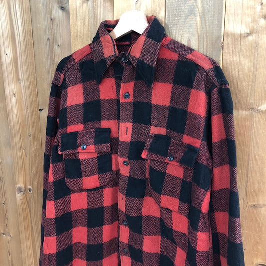 40s vintage J.C.PENNEY ウールシャツ バッファローチェック 長袖シャツ フラップ付き胸ポケット