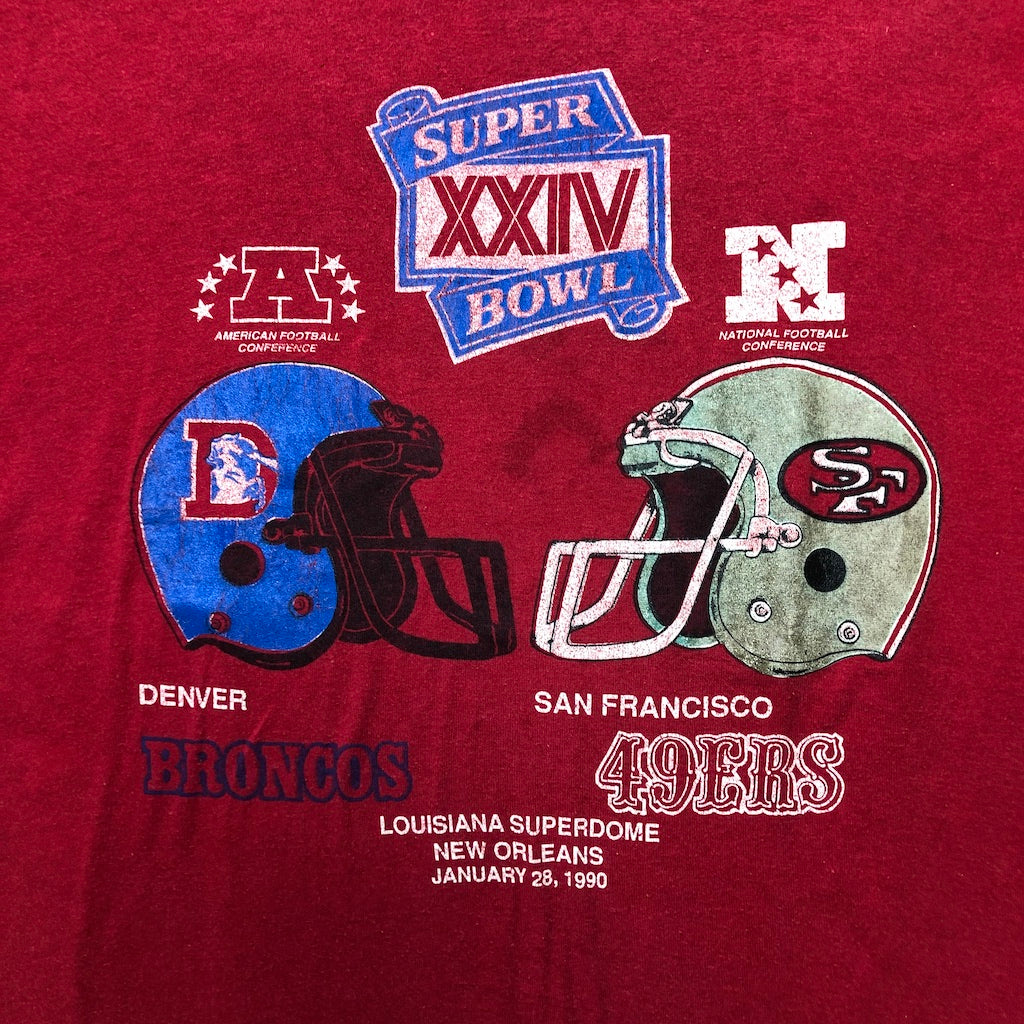 90s vintage JERZEES ジャージーズ NFL SUPER BOWL スーパーボウル XXIV BRANCOS ブランコズ 49ERS フォーティーナイナーズ プリントTシャツ 半袖 カットソー