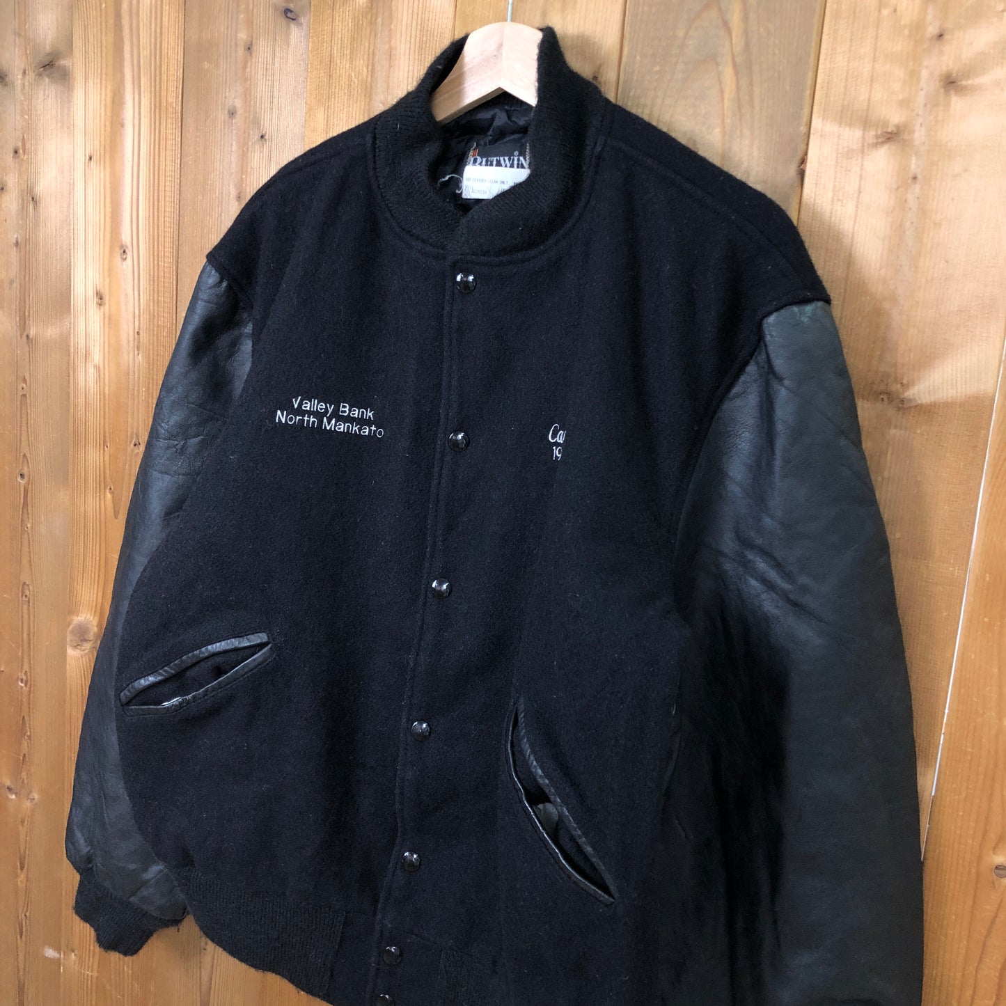 90s vintage USA製 BUTWIN バトウィン スタジャン レザー Valley Bank バレー銀行