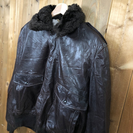 80s vintage USA製 BRITCHES × Schott  ブリチズ ショット レザージャケット ボア ジップアップ フルジップ