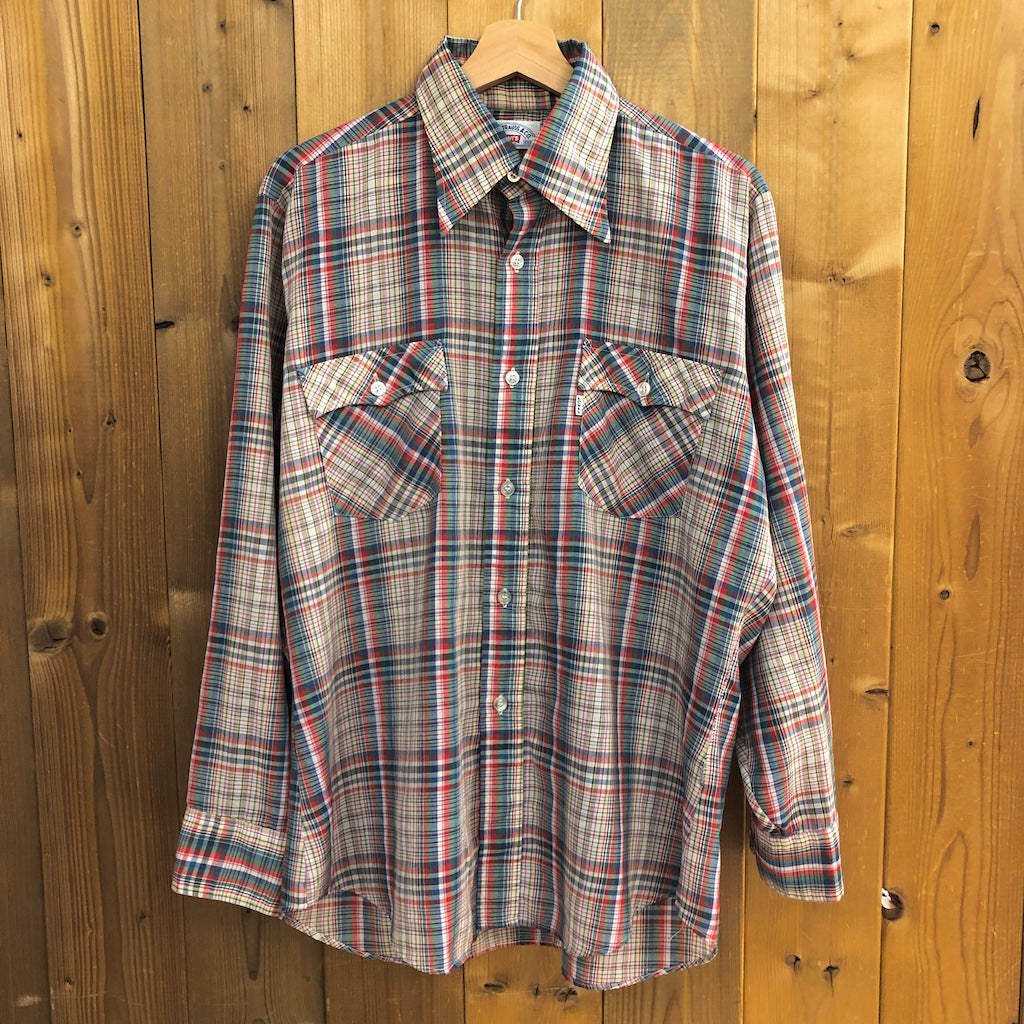 70s 80s vintage Levi’s リーバイス 長袖シャツ チェックシャツ 衿芯 フラップポケット チェック柄 Lサイズ