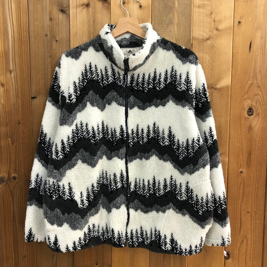 USA製 BLACK MOUNTAIN OUTDOOR ブラックマウンテン アウトドア FLEESE JACKET フリース ジャケット ジップアップ 白 黒 モノクロ Lサイズ