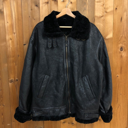 ウルグアイ製 Shearlings シアリングス B-3 ムートン ボマージャケット 黒 ブラック レザー ボア M