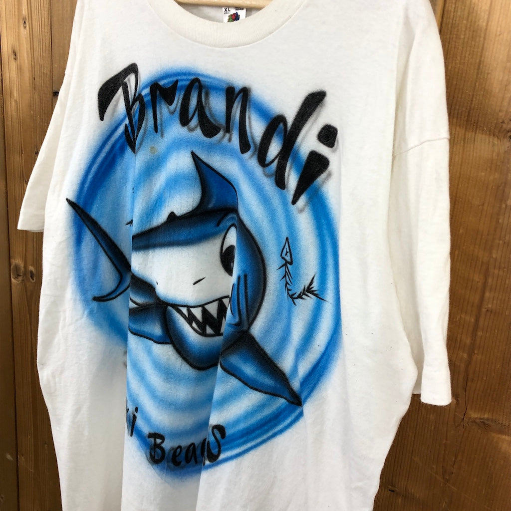 90s vintage USA製 FRUITS OF THE LOOM フルーツオブザルーム プリントTシャツ シャーク サメ Brandi 半袖 カットソー 古着/USED