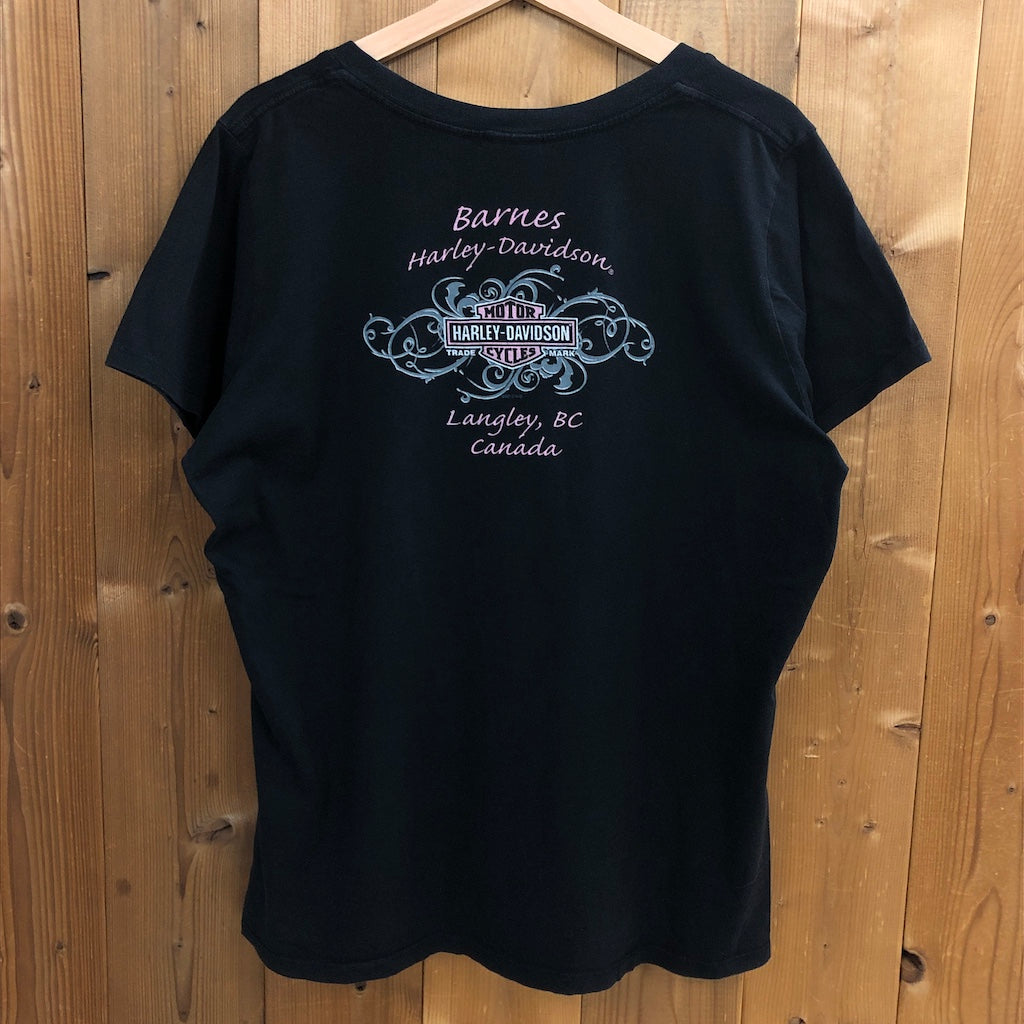 USA製 HARLEY-DAVIDSON ハーレーダヴィッドソン レディース Vネック プリントTシャツ 半袖 カットソー 2012年