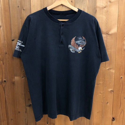 HARLEY-DAVIDSON ハーレーダビットソン ヘンリーネック プリントTシャツ 半袖 カットソー