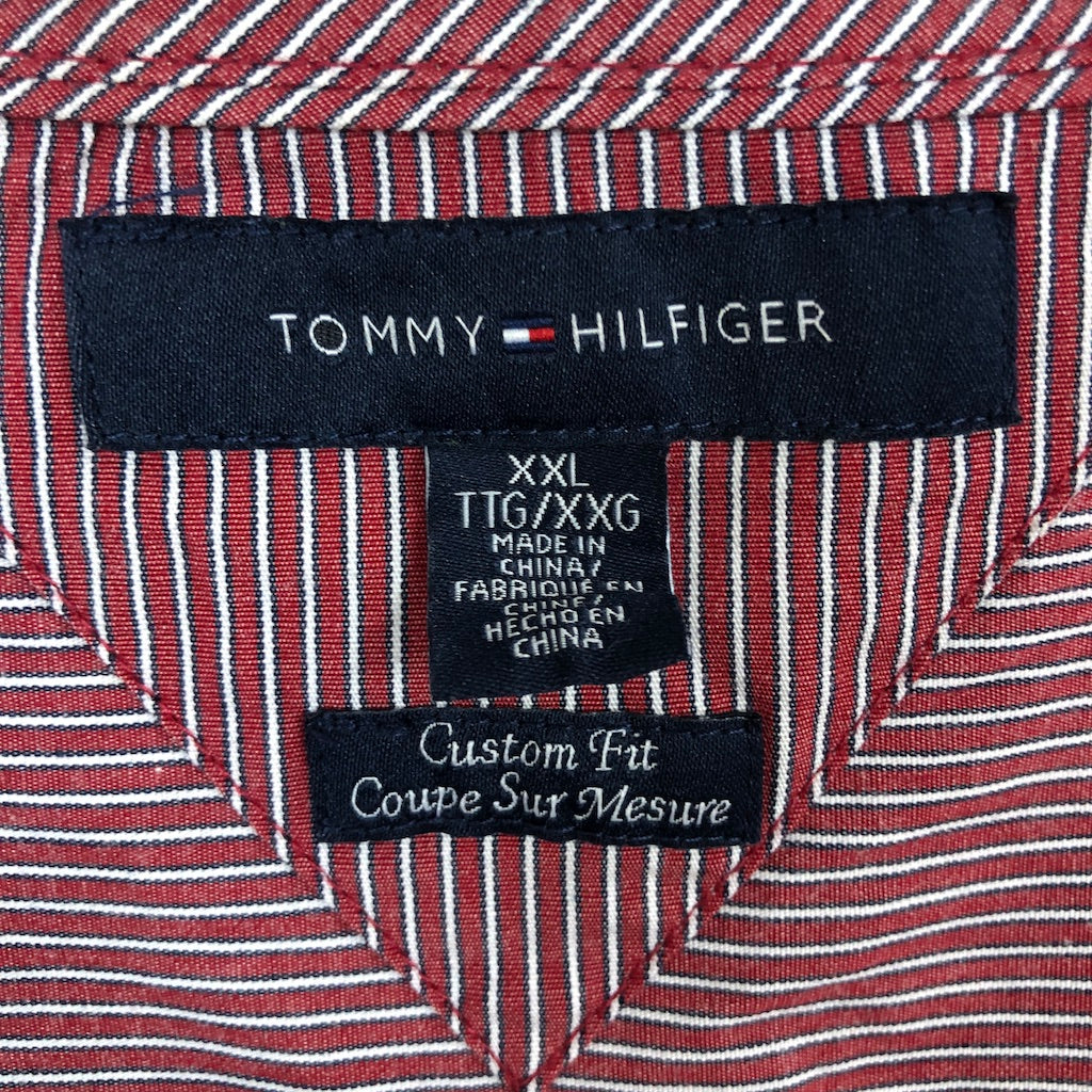 TOMMY HILFIGER トミーヒルフィガー 長袖シャツ ストライプ柄 レッド、ホワイト